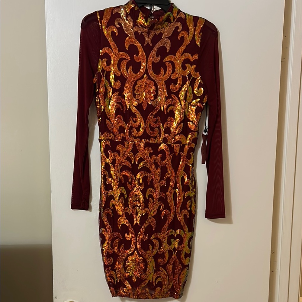 Haute Monde Red Long Sleeve Bodycon Dress